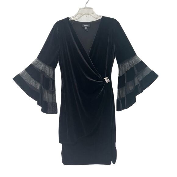 R&M Richards Dresses & Skirts - R&M Richards Black Formal Dress 14 Bell Sleeves Faux Wrap Rhinestones Evening